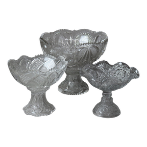 Circa 1920 Antique Pressed Glass Punch Bowls & Compote Set- 3 Pieces