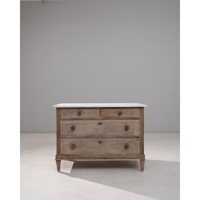 19th Century French Louis XVI Oak Chest of Drawers With Marble Top For Sale - Image 4 of 18