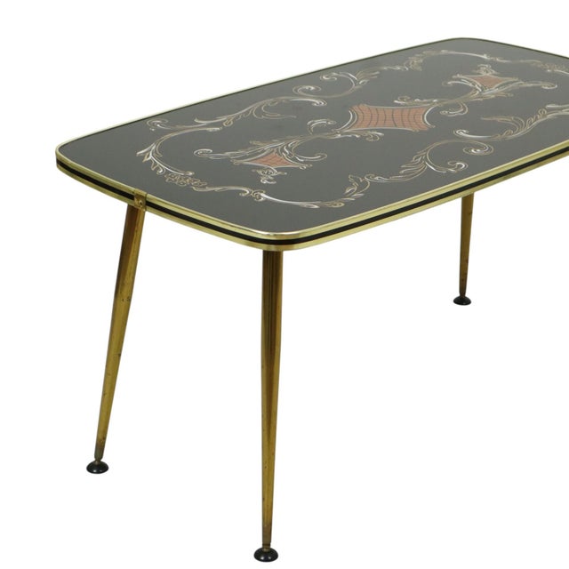 Vintage Rockabilly Glass Coffee Table with Conical Gold Legs, 1950s For Sale - Image 4 of 15
