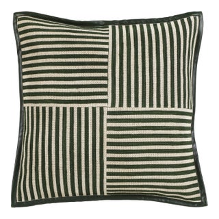 Kora Striped Green Cotton Jute Throw Pillow For Sale