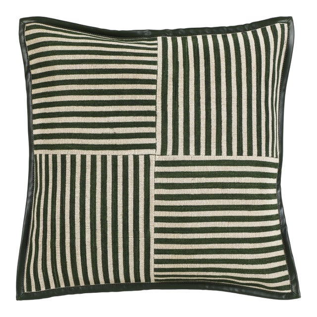 Kora Striped Green Cotton Jute Throw Pillow For Sale