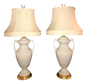 Frederick Cooper, Lenox, Neoclassical Style, White Porcelain, Table Lamps, 1980s