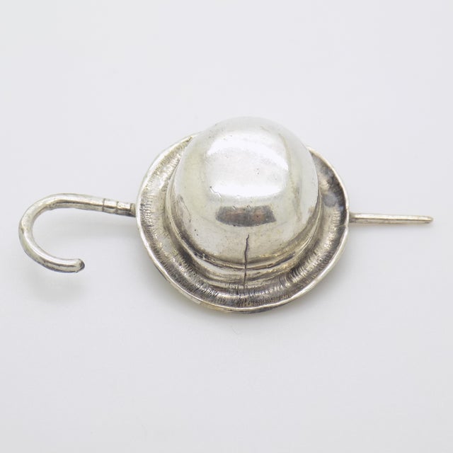 Vintage Italian Handmade Genuine Silver Hat & Stick Dollhouse Miniature Solid Figurine For Sale - Image 4 of 10