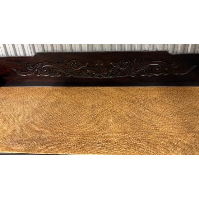 Vintage 1920's Shanghai Elmwood Chinese Carved Daybed With Woven Mat Seat For Sale - Image 4 of 4