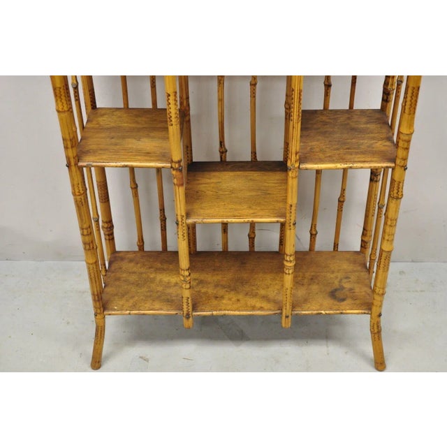 19th C English Victorian Bamboo Stick and Ball Curio Shelf Etagere With Mirror For Sale - Image 9 of 13