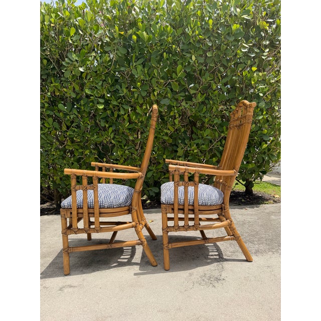Late 20th Century Vintage Pagoda Back Rattan Armchairs – A Pair For Sale - Image 5 of 16