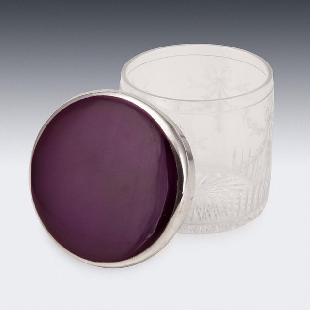 Glass Antique English Silver and Etched Crystal Jar from G&S Co., London, 1919 For Sale - Image 7 of 13