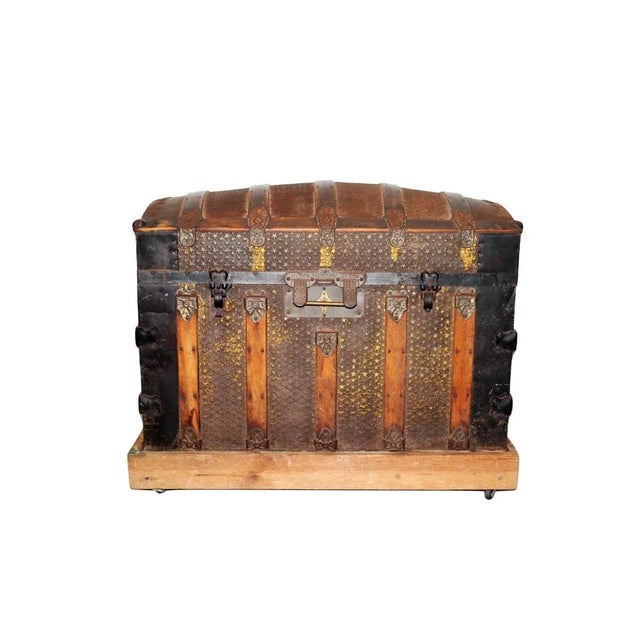 Brown Early 20th Century Dome Top Trunk With Embossed Metal Star Design For Sale - Image 8 of 8
