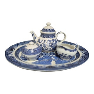 Late 20th Century Churchill Blue Willow 4-Piece Tea Set For Sale