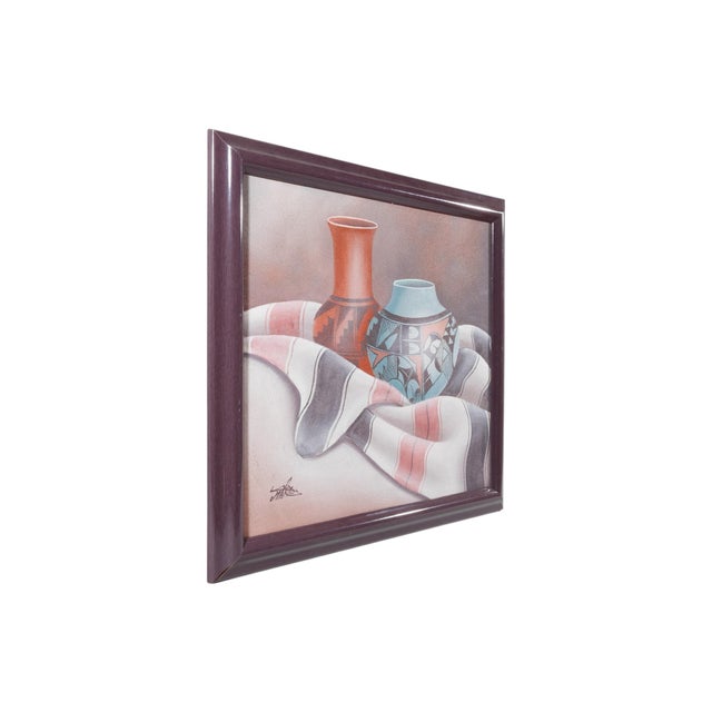 Original still life sand and oil on canvas by renowned listed Korean artist Myung Mario Jung, signed lower left. Depicts...