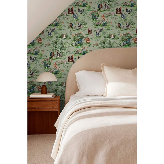 Textile Cluckingham Farm Toile Grasscloth Wallpaper by House Party | Green Grass | 6 Yards For Sale - Image 7 of 9