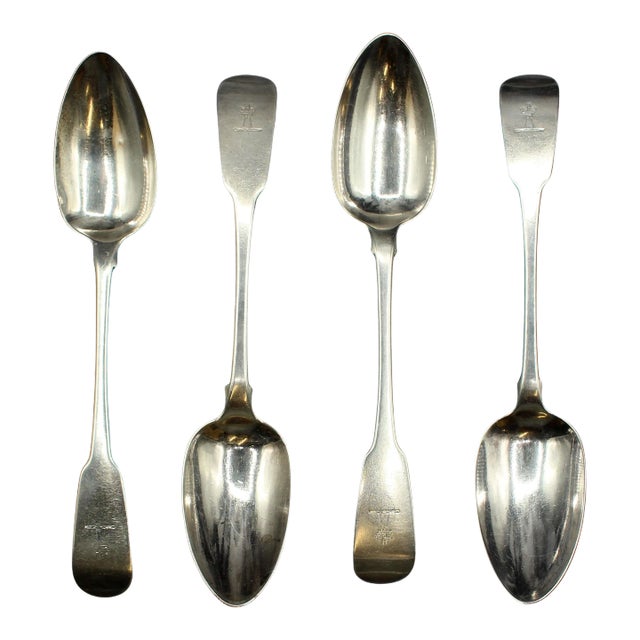 1816 Set of 4 Irish Sterling Silver Serving Spoons by James Scott For Sale
