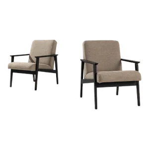 1960s Czech Wooden Upholstered Armchairs, Pair