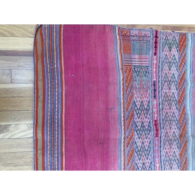 Vintage Pink Hand Woven Aguayo Wool Textile Peruvian 46" by 40" For Sale - Image 9 of 10