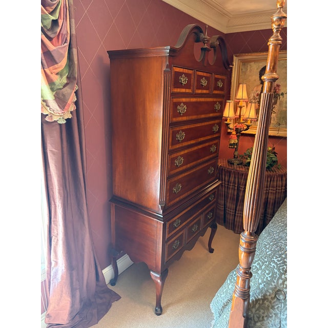 Dixie Furniture Chippendale Mahogany 4 Poster Queen Bed, 2 Nightstands, and 1 Highboy Dresser For Sale - Image 9 of 18