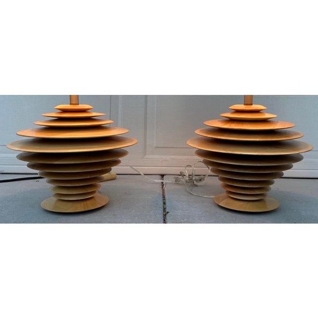 1980s Pair of Discus Table Lamps Attributed to Shepard Vineburg, Los Angeles C. 1980 For Sale - Image 5 of 18