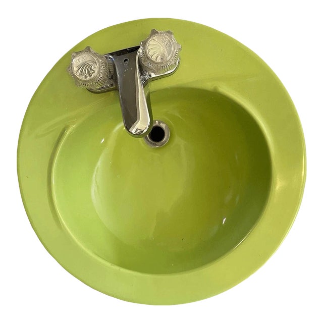 Vintage Modern Style Pat S060 464 Lime Green Porcelain Drop-in Sink For Sale