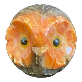 Vintage Italian Hand Carved Alabaster Owl Paperweight For Sale