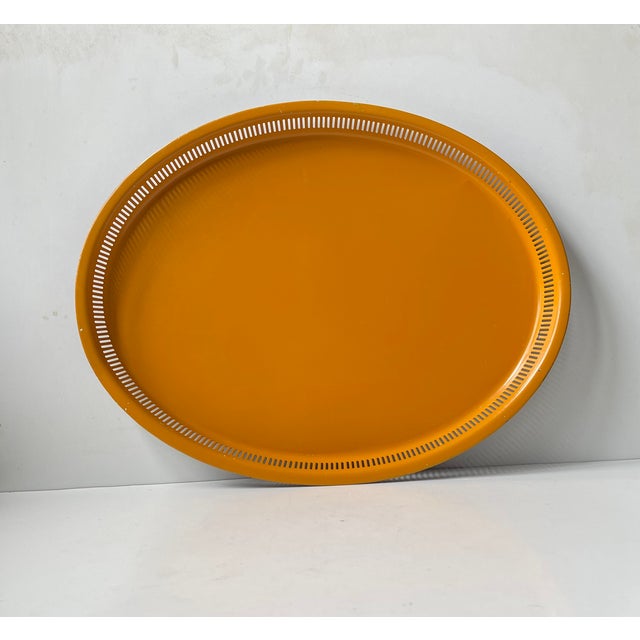 Swedish Modern Yellow Ovale Metal Serving Tray by Carl Lund, 1960s For Sale - Image 9 of 9