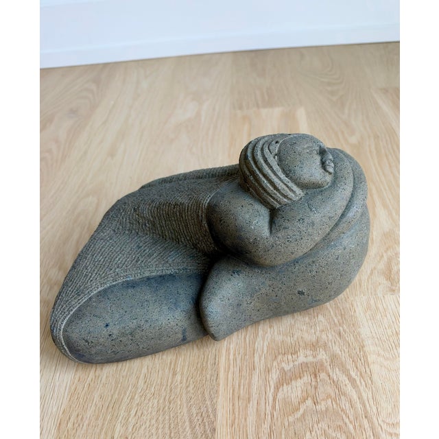 Dark Gray Vintage Botero-Inspired Hand-Carved Stone Reclining Woman Sculpture – Indoor or Garden Art For Sale - Image 8 of 10