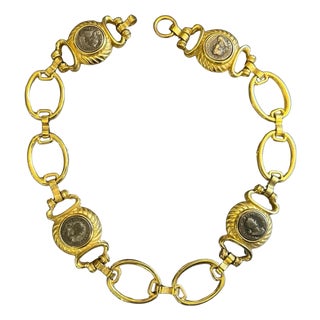 21st Century Bulgari Style Costume Jewelry Italian Brass and Monete Necklace For Sale