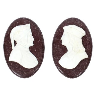 Antique Italian Marble Profile Plaques of Virgil & Dante, 19th-Century, Set of 2 For Sale