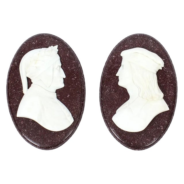 Antique Italian Marble Profile Plaques of Virgil & Dante, 19th-Century, Set of 2 For Sale