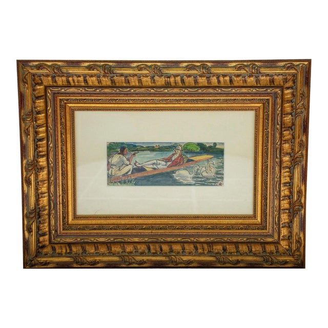 Early 20th Century Ludovic-Rodo Pissarro - Boating on the River Thames, Watercolor & Ink For Sale
