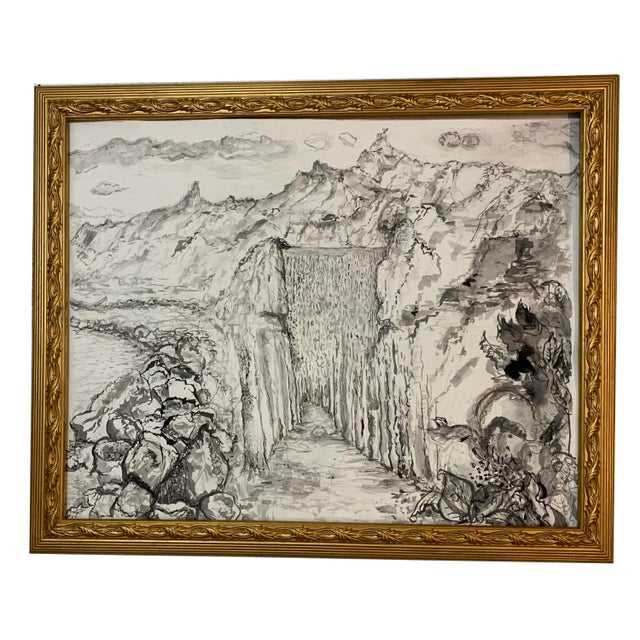 Illustration Utopia, Original Pen & Ink Drawing, Framed, by Van Ness For Sale - Image 3 of 10