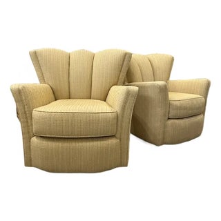 Channel Back Scalloped Swivel Chairs, a Pair For Sale