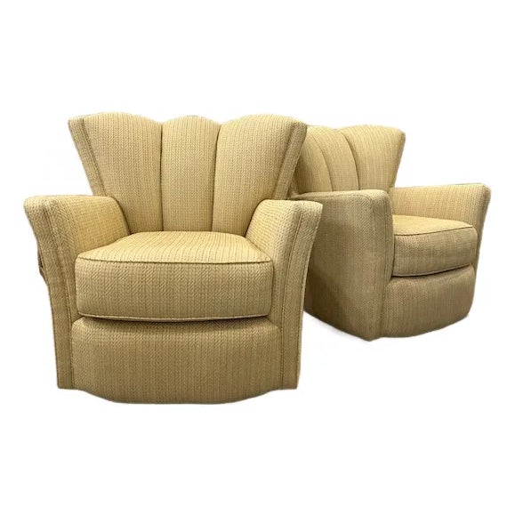 Channel Back Scalloped Swivel Chairs, a Pair For Sale