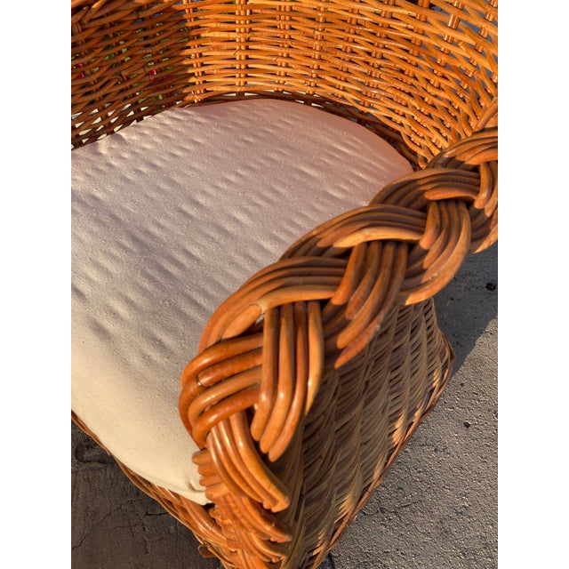 Wood Bielecky Brothers Natural Rattan Jumbo Braid Barrel Chair For Sale - Image 7 of 10