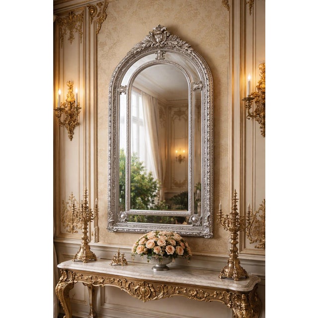 Late 20c French Artisan Louis XVI Silver Beech Floor Mirror-1 Pc For Sale - Image 4 of 9