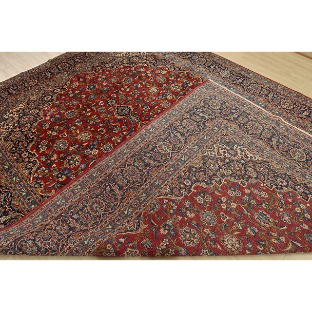 Kashan Rug 10′ X 13’5” Red Wool Vintage Traditional Hand-Knotted Carpet For Sale - Image 14 of 15