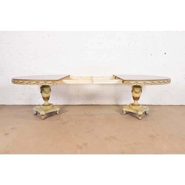 Karges Style Italian Regency or Neoclassical Walnut and Parcel Gilt Double Pedestal Extension Dining Table, Circa 1940s For Sale In South Bend - Image 6 of 13