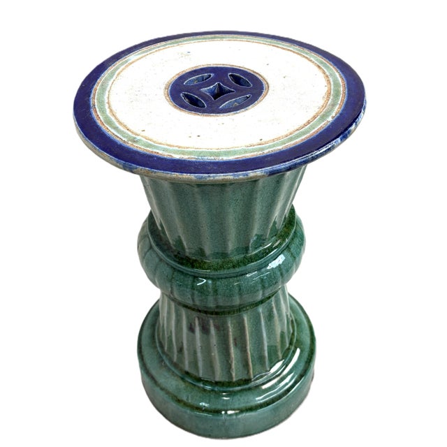 Traditional Pair of Annamese Celedon-Glazed Ceramic Garden Stands For Sale - Image 3 of 12