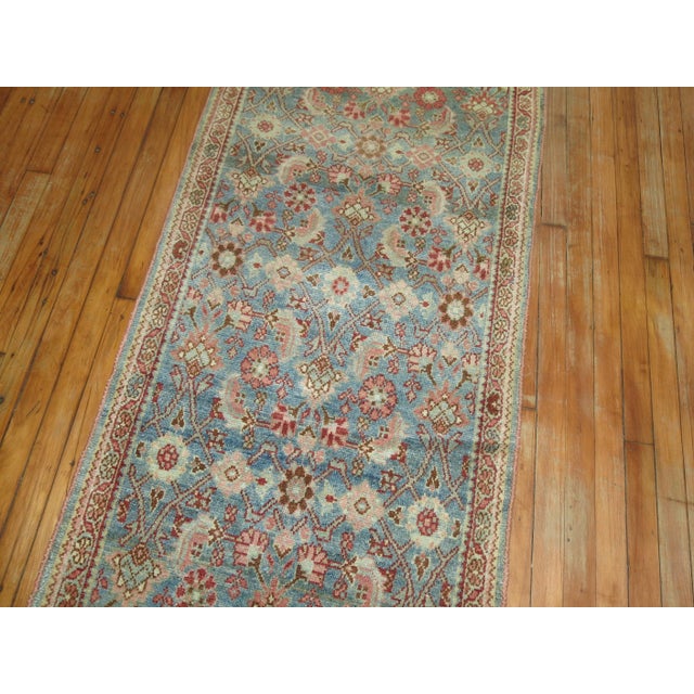 Zabihi Collection Extra Long Persian Malayer Runner in Light Blue and Pink For Sale - Image 9 of 9