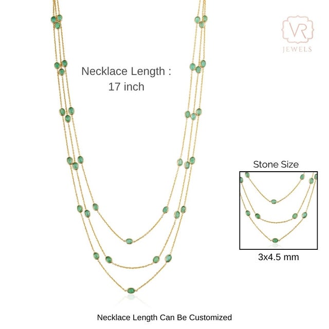 Green Bohemian Chic 5.15ct Emerald Station Multi-Strand Necklace in 14k Yellow Gold For Sale - Image 8 of 14