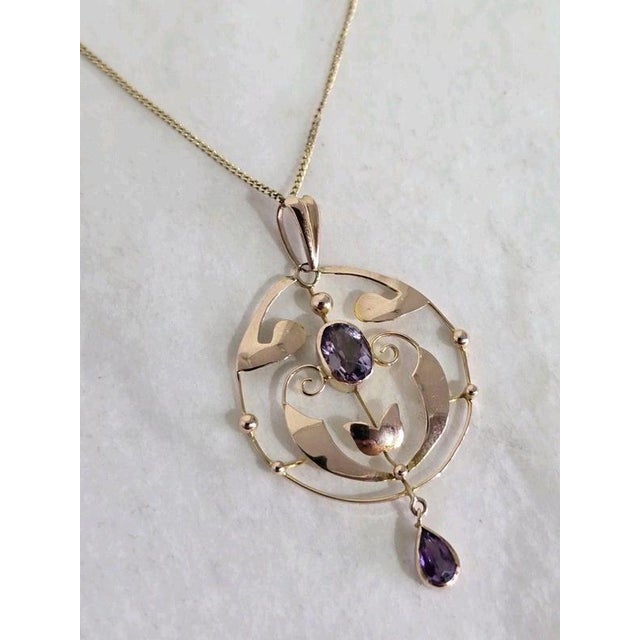 Art Nouveau 9ct Yellow Gold Amethyst Openwork Pendant, 1900 For Sale - Image 14 of 18