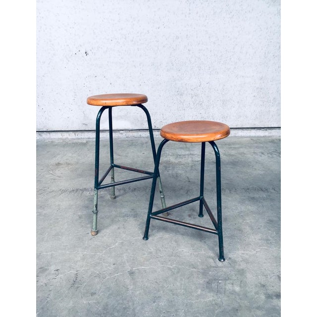 Set of Industrial Green Tripod Stool Set, Belgium, 1950s For Sale - Image 18 of 18
