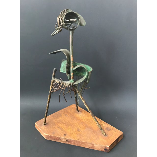 Wood 1960s Vintage Brutalist Abstract Bronze Mixed Metal Sculpture For Sale - Image 7 of 7