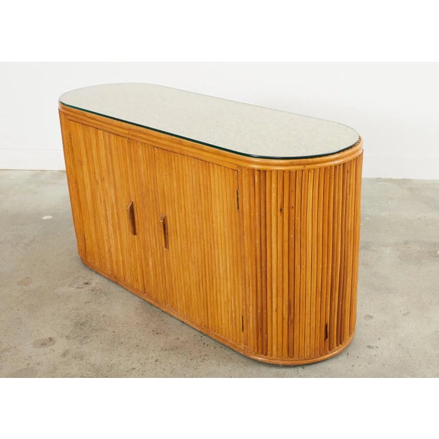 Mid-Century Modern Bamboo Rattan Sideboard Credenza With Demilune Ends For Sale - Image 3 of 13