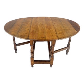 Solid Tiger Oak Oval Drop Leaf Gate Leg Dining Table Clean! For Sale