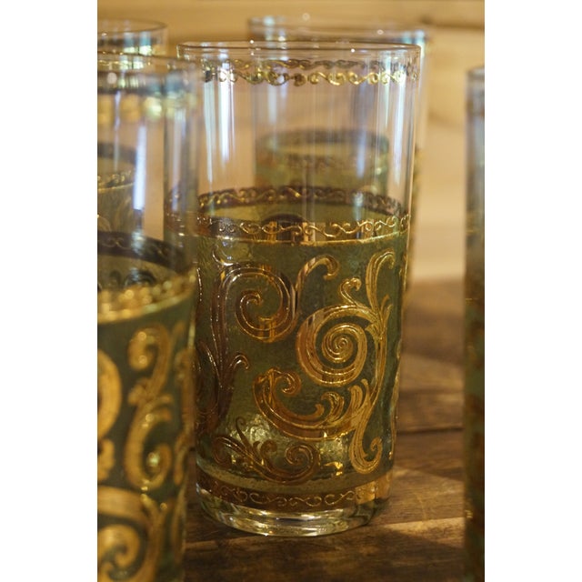 1950s Mid Century Modern Culver Baroque 22kt Green Tom Collins Glasses - Set of 8 For Sale In San Antonio - Image 6 of 6