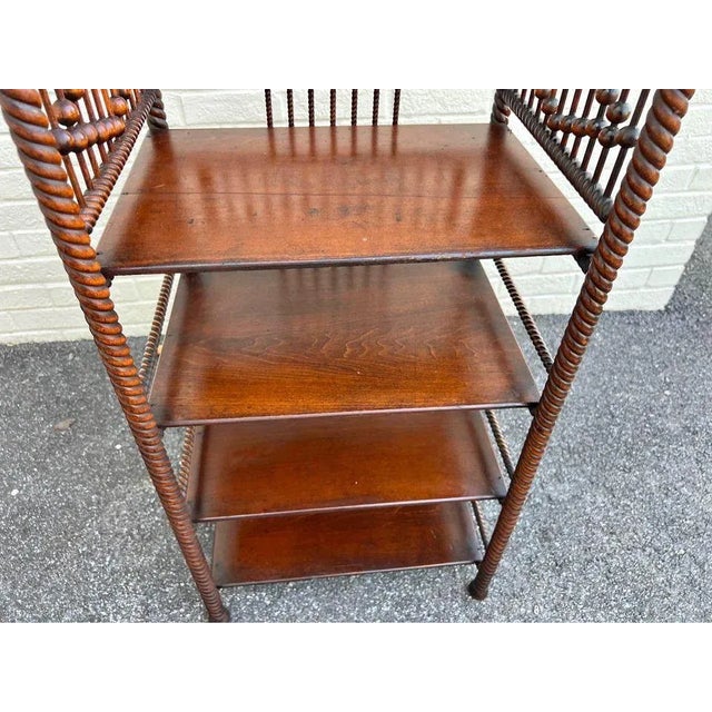 Victorian Early 20th Century Antique Victorian Barley Twist Stick and Ball Small 4 Tier Bookcase For Sale - Image 3 of 10