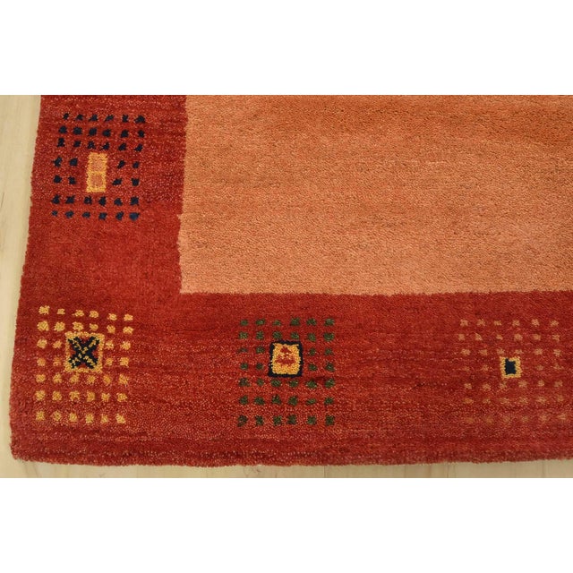 Gabbeh Rug 4’8” X 6’9” Orange Wool Contemporary Hand-Knotted Carpet For Sale - Image 9 of 12