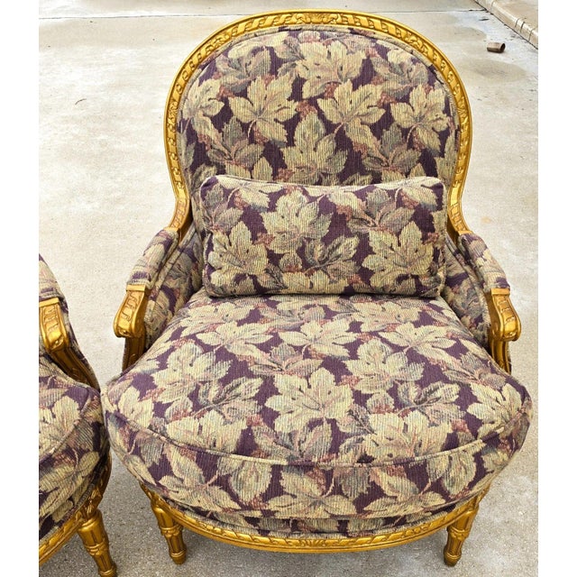 Wood Dm D & D Building Nyc French Louis XVI Style Giltwood Oversized Bergère Armchairs For Sale - Image 7 of 15