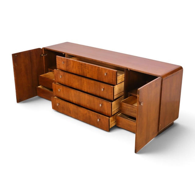 Founders Furniture Vintage Walnut and Chrome Mid Century Modern Lowboy Dresser C. 1970s For Sale - Image 11 of 14