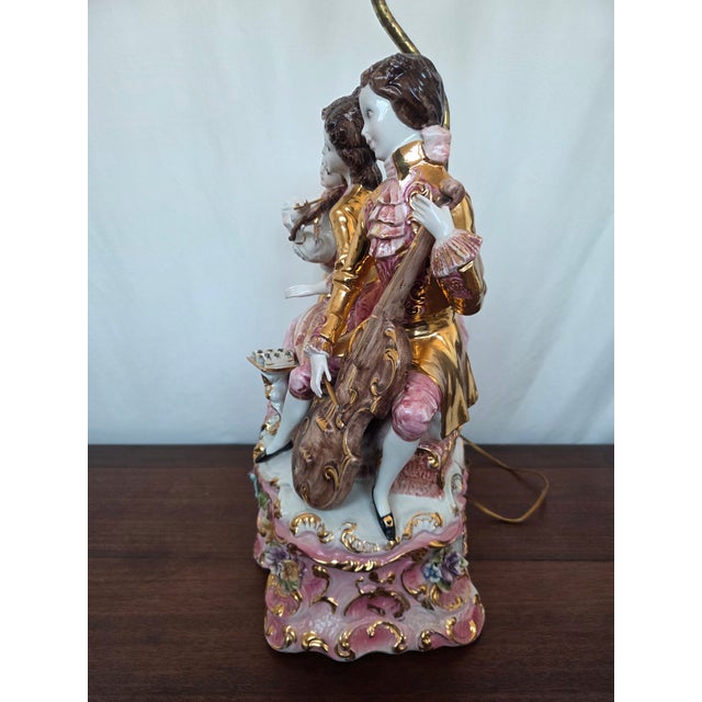 1950s Italian Azzolin Brothers Rococo Revival Porcelain Figural Table Lamp For Sale In Tampa - Image 6 of 10