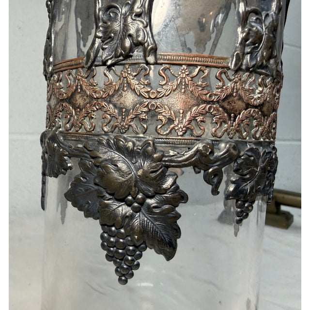 Antique Ornate Silverplate Bronze Over Glass Liquor Carafe Decanter Bottle Jar For Sale - Image 4 of 13